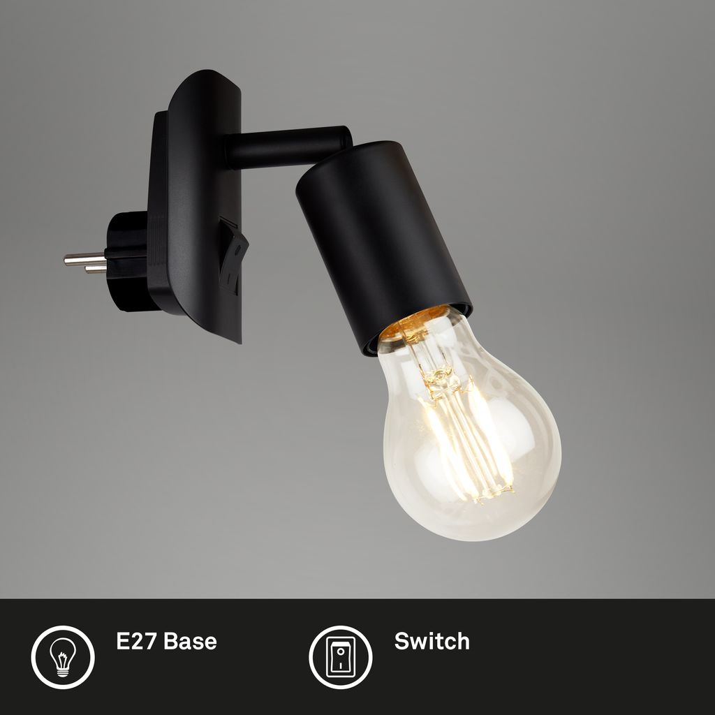 Steckerleuchte 9,5 cm 1x exkl E27 25W schwarz